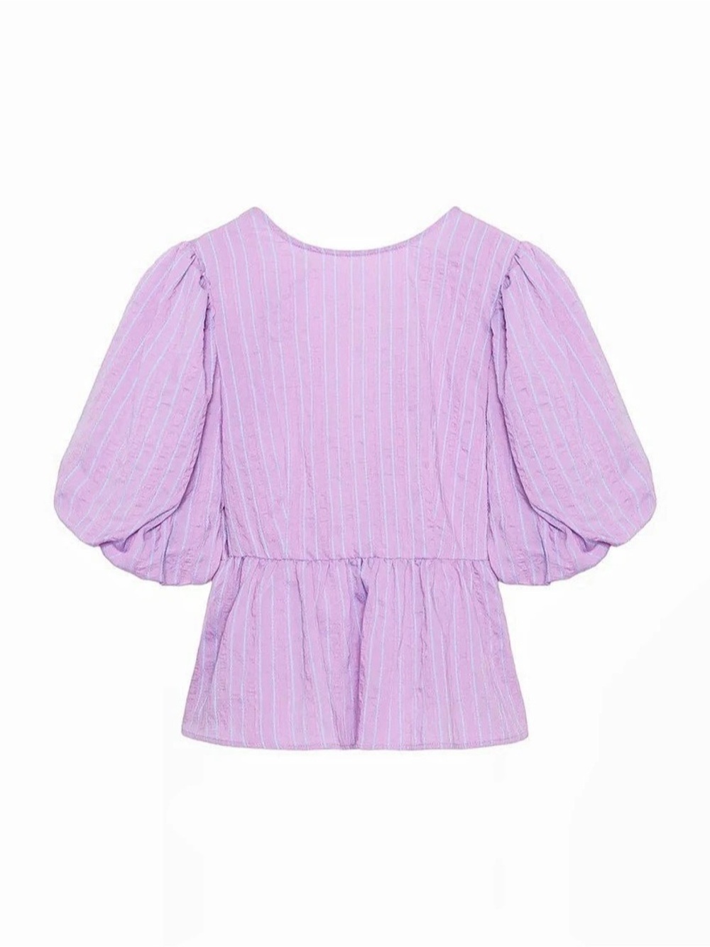 Zara Striped Puff Sleeve Tie Blouse Purple Small